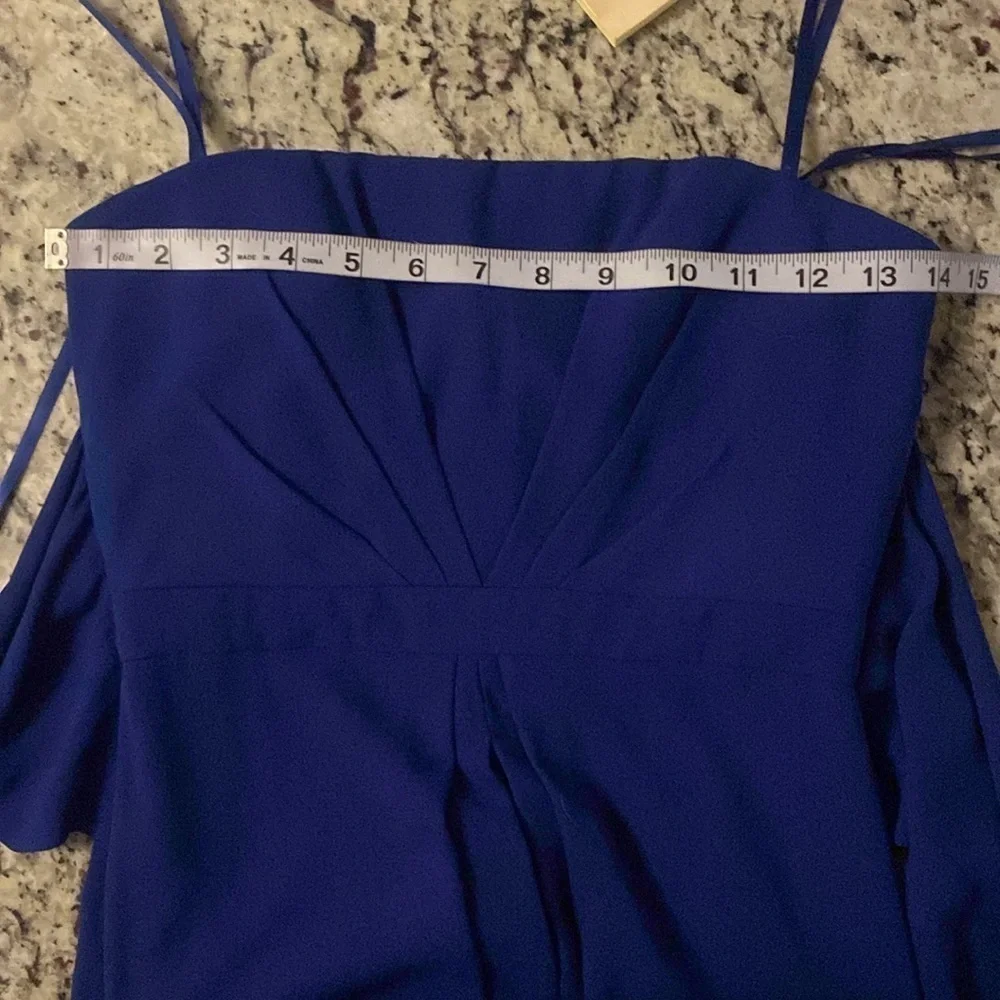 BCBGMaxazria Whitley blue pleated strapless gown 0 AF28